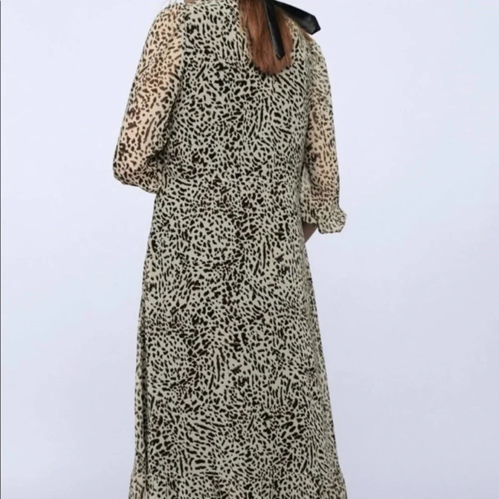 NEW Zara leopard print long sleeve maxi dress - Picture 7 of 9